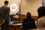 Judge Nan Waller speaks from the bench during a court hearing Tuesday, Oct. 8, 2019, at the Multnomah County Justice Center in Portland, Ore. Waller said a need exists for community-based services to help people who don't qualify for state hospital admission.