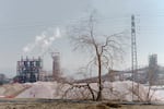 Israel's Dead Sea Works factory piles up white potash, which is extracted from the Dead Sea and exported for fertilizer, in the southern part of the Dead Sea on Nov. 10. The company was founded by Israel in 1952 and mines the lake for minerals such as potash, bromine and bromine compounds.