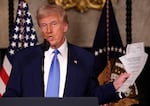President Trump speaks during a press conference Tuesday at his Mar-a-Lago resort in Palm Beach, Fla.
