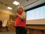 Eugene Opera Board Chair Barbara Wheatley presents revenues and liabilities during the first of two public meetings.