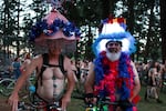 Ken Marshall, left, and David Smith, right, traveled all the way from Los Angeles. Tens of thousands of people participate in Portland's event in comparison to Los Angeles' nearly 500 participants.