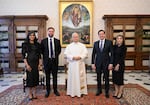 Pope Leo XIV with Vice President JD Vance, his wife Usha Vance, Secretary of State Marco Rubio and his wife Jeanette Dousdebes Rubio, on the occasion of their meeting at the Vatican, Monday,