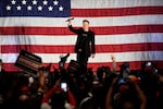 Elon Musk speaks as part of a campaign town hall in support of Republican presidential nominee and former President Donald Trump in Folsom, Pa., Thursday.