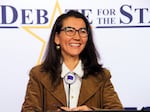 U.S. Rep. Mary Peltola smiles before a debate for Alaska's sole U.S. House seat on Oct. 26, in Anchorage, Alaska. Peltola was elected to a full term in the House on Wednesday, Nov. 23, months after the Alaska Democrat won a special election to the seat following the death earlier this year of longtime Republican Rep. Don Young.