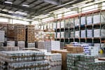 FILE: Pallets of food sit in preparation to be distributed to Portlanders in need in Portland, Ore., Aug. 21, 2025 at the Oregon Food Bank.