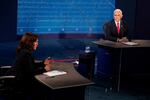 Democratic vice presidential nominee Kamala Harris speaks during the vice presidential debate with Vice President Mike Pence on Oct. 7, 2020, at Kingsbury Hall on the campus of the University of Utah in Salt Lake City.