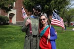 Happy Valley residents Sam Zavalatta and Meagan Campbell attended Saturday's March For Free Speech.