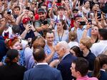 President Biden greets guests during a July 4th event on the South Lawn of the White House.