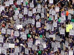 FILE: In this May 20, 2011, file photo taken in Salem, Ore., thousands of state workers gather at the Oregon Capitol. The union, whose members' salaries depend on an ample state budget, has grown incensed with ever-mounting kicker payments.