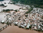 An aerial view of an area affected by an extratropical cyclone in Muçum, in Rio Grande do Sul state, Brazil, on Tuesday. Authorities are warning there could be more flooding to come.