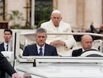 Pope Francis arrives to celebrate the Palm Sunday's mass in St. Peter's Square at The Vatican Sunday, April 2, 2023 a day after being discharged from the Agostino Gemelli University Hospital in Rome, where he has been treated for bronchitis, The Vatican said.