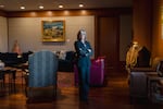 SANTA FE, NEW MEXICO - APRIL 9, 2025: New Mexico Governor Michelle Lujan Grisham poses for a portrait in her office inside the Roundhouse Santa Fe, NM on April 9, 2025. CREDIT: Adria Malcolm for NPR