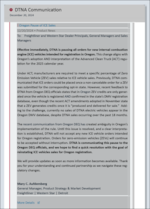 A screenshot of a December 20, 2024 Daimler Truck North America's note informing dealers the company will halt sales of their diesel trucks in Oregon citing a difference in how the Oregon Department of Environmental Quality provides credits for electric vehicle sales.