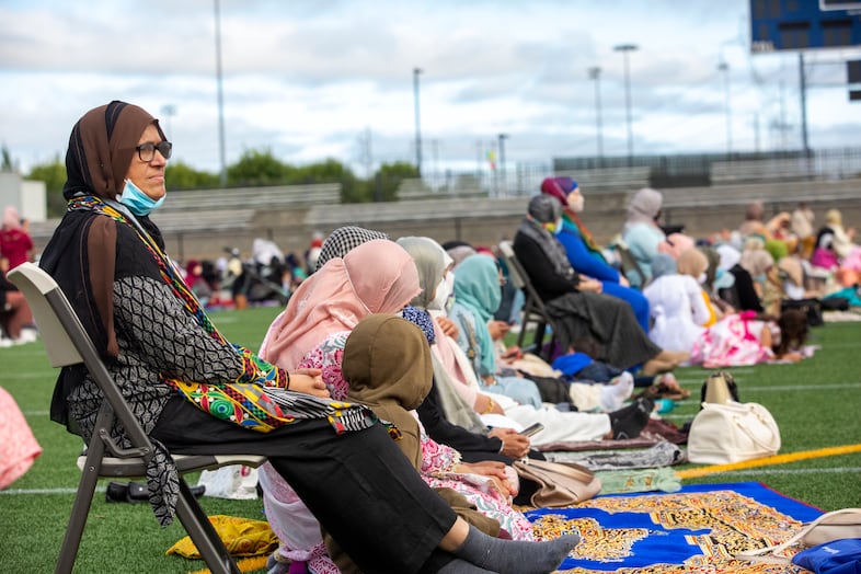 Because of COVID-19, large gatherings for Eid were not possible. Hundreds turned out to worship together for Tuesday's celebration.