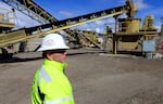 Knife River VP South Central Division Chris Doan tours the Woodward pit near Prineville on April 12, 2023. Knife River is seeking to expand on to a neighboring property, known as the Vanier Expansion. 