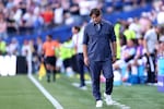 Mauricio Pochettino, Head Coach of the United States, walks down the touchline during the Round of 16 World Cup match between the USA and Belgium in Seattle on Monday.
