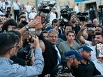 Israel's right-wing national security minister Itamar Ben Gvir waves as tens of thousands of Israelis march through the streets of Jerusalem on Wednesday.