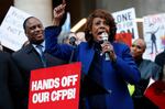 Rep. Maxine Waters, D-Calif., speaks at a rally outside the CFPB on Feb. 10, 2025 in Washington, D.C.