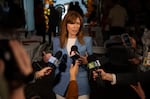 Sen. Christine Drazan, R-Canby, speaks to reporters after securing the GOP nomination for Oregon governor on May 19, 2026 in Aurora, Ore.
