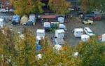 A camp village for unhoused people in Old Town, near NW Glisan and NW 6th in Portland, Nov. 9, 2021. These temporary outdoor shelters are equipped with heat, electricity and a locked door.