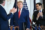 US President Donald Trump arrives to participate in a roundtable on the American mining industry at the US Department of State in Washington, DC.
