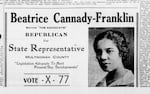 This 1932 clipping from "The Advocate" shows an advertisement for State Representative candidate Beatrice Cannady-Franklin.