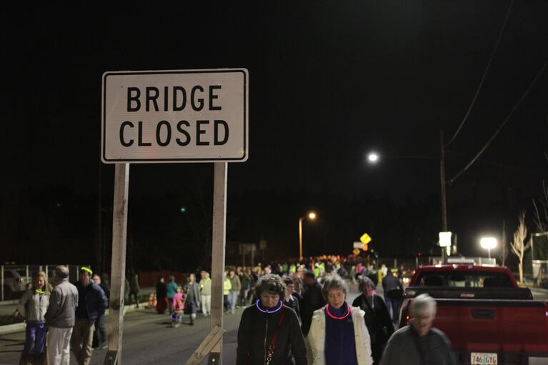 Visitors leave the farewell ceremony for the old Sellwood Bridge, which officially closed Feb. 25, 2016.
