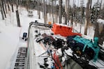 A snow cat hauls climbers and supplies up to Cloud Cap Inn on Mount Hood on March 4, 2024.