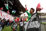 FILE - Portland Thorns goalie Karina LeBlanc, right, celebrates with teammates and fans after their 2-0 win over the Seattle Reign in a National Women's Soccer League match in Portland, Ore., April 21, 2013. The Portland Thorns have named former goalkeeper Karina LeBlanc as the team’s new general manager. LeBlanc is currently the head of women’s soccer for the confederation for North and Central America and Caribbean soccer. She plans to step down from that post to focus on the Thorns. “I know women’s football will continue to be a major priority at Concacaf. I am proud of how we were able to move the game forward. I loved the work I did there, but I missed being around the game, players and the energy of Portland,” LeBlanc said in a statement Monday, Nov. 1, 2021.