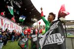 FILE - Portland Thorns goalie Karina LeBlanc, right, celebrates with teammates and fans after their 2-0 win over the Seattle Reign in a National Women's Soccer League match in Portland, Ore., April 21, 2013. The Portland Thorns have named former goalkeeper Karina LeBlanc as the team’s new general manager. LeBlanc is currently the head of women’s soccer for the confederation for North and Central America and Caribbean soccer. She plans to step down from that post to focus on the Thorns.  “I know women’s football will continue to be a major priority at Concacaf. I am proud of how we were able to move the game forward. I loved the work I did there, but I missed being around the game, players and the energy of Portland,” LeBlanc said in a statement Monday, Nov. 1, 2021.