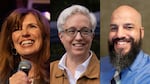 Left: Christine Drazan at her election night party in May. Center: Gov. Tina Kotek at a Labor Day event in September. Right: Provided photo of Brett Smith.