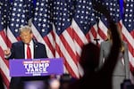 Republican presidential nominee, former U.S. President Donald Trump arrives to speak during an election night event at the Palm Beach Convention Center on November 06, 2024 in West Palm Beach, Florida.