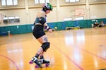 Sick town Roller Derby’s jammer, Lauren Diaz, practices her skills during an open skate night in Corvallis, Ore., on July 16, 2025.