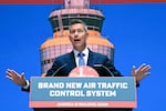U.S. Transportation Secretary Sean Duffy speaks at an event unveiling a new U.S. air traffic control system at the Department of Transportation on Thursday in Washington, D.C.