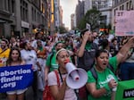 Abortion rights activists march from Washington Square Park to Bryant Park in protest of the overturning of Roe v. Wade by the U.S. Supreme Court. The march was in New York on June 24, 2022.