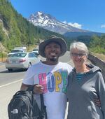 Yutico Briley (left) and Karen Oehler began corresponding when Briley was behind bars. They met in person for the first time when Briley visited Oregon after he was exonerated and released in March of 2021.