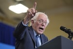 Sen. Bernie Sanders, I-Vt., speaks before President Joe Biden arrives to deliver remarks on lowering the cost of prescription drugs, at NHTI Concord Community College, Tuesday, Oct. 22, 2024, in Concord, N.H.