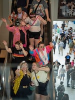 People participate in the final Food Court 5000 on Saturday.