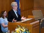 Oregon Gov. Tina Kotek, delivers the state of the state speech to a joint session of the Legislature ahead of the 2025 legislative session, at the Oregon State Capitol in Salem, Jan. 13, 2025.