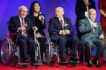 (L-R) Nobel Laureates Terumi Tanaka, Toshiyuki Mimaki and Shigemitsu Tanaka attend the Save the Children Peace Prize Party at the Nobel Peace Center on Dec. 10, 2024 in Oslo, Norway.
