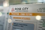 A pricing sheet at Rose City Laboratories, lists the types of tests available, March 17, 2023. Rose City is the first lab in the state approved to test the purity and potency of psilocybin mushrooms.
