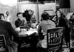 Alice Brock and Mel Wax talk in the KQED Newsroom circa December, 1969 in San Francisco, California.  (Photo by Robert Altman/Michael Ochs Archives/Getty Images)