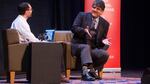 Sherman Alexie speaks with OPB "Think Out Loud" Host Dave Miller at Wordstock at Arlene Schnitzer Concert Hall in Portland, Oregon, Saturday, Nov. 5, 2016.