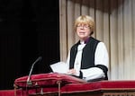 FILE — The Bishop of London Sarah Mullally speaks during the Service of Prayer and Reflection following the death of Queen Elizabeth II, at St Paul's Cathedral, London, Friday Sept. 9, 2022.