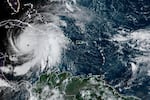 This satellite image provided by the National Oceanographic and Atmospheric Administration shows Hurricane Melissa, Tuesday, Oct. 28, 2025.
