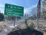 Smoke from the Rowena Fire, seen from Interstate 84, on June 12, 2025.