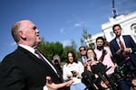 White House border czar Tom Homan speaks to the press at the White House in Washington, D.C., on April 14, 2026.