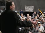 Conservative talk show host Dan Proft speaks to Tea Party supporters at a Tax Day rally in the Daley Center Plaza April 18, 2011 in Chicago, Illinois. Proft runs a political action committee and a network of news sites in Illinois to aid Republican candidates and causes.
