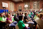 A gym full of ACCESS Academy parents squeeze into the Rose City Park school to talk with district leaders about the ACCESS Academy on Oct. 18, 2017.