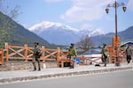 Security personnel patrol a street the morning after militants indiscriminately opened fire on tourists near Pahalgam in Indian-controlled Kashmir, April 23.